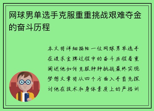 网球男单选手克服重重挑战艰难夺金的奋斗历程
