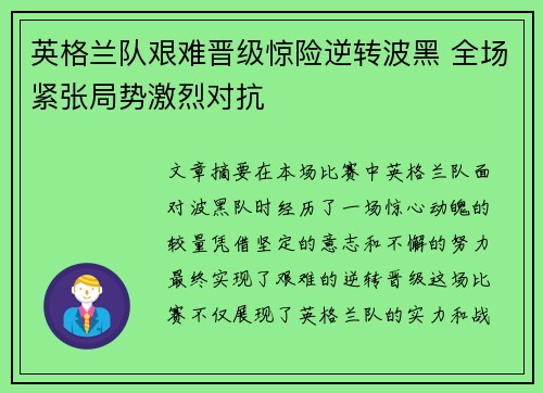 英格兰队艰难晋级惊险逆转波黑 全场紧张局势激烈对抗