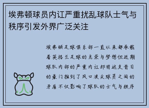 埃弗顿球员内讧严重扰乱球队士气与秩序引发外界广泛关注